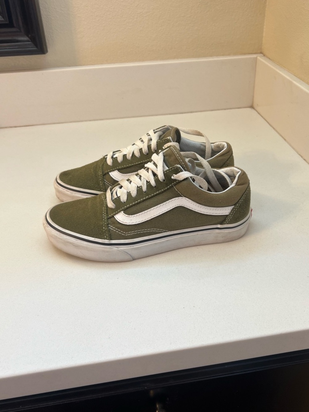 Vans Classic Olive Canvas Skate Sneakers with White Stripe. Size 6W/4.5M